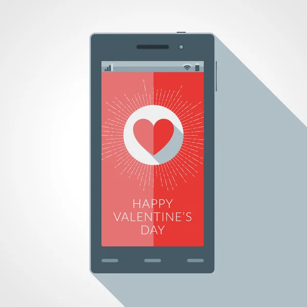 Happy Valentine's Day and heart icon on the smartphone's display — Stock Vector