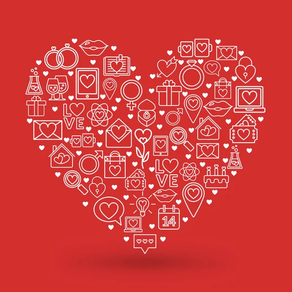 Sevgililer günü kartı tasarım. Aşk simgeleri yapılan kalp — Stok Vektör