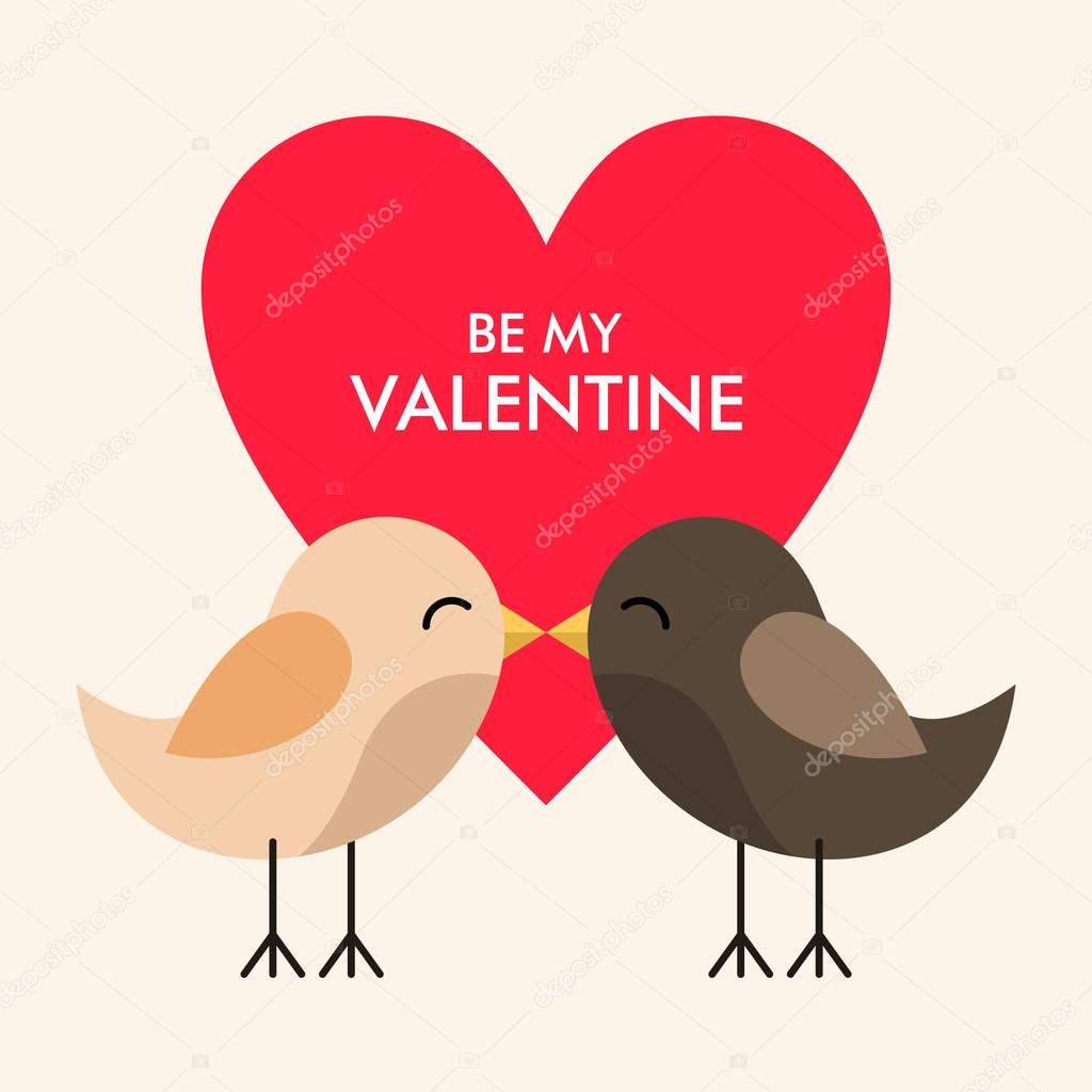 Cartolina d auguri di giorno di San Valentino vettoriale in stile piano Due uccelli