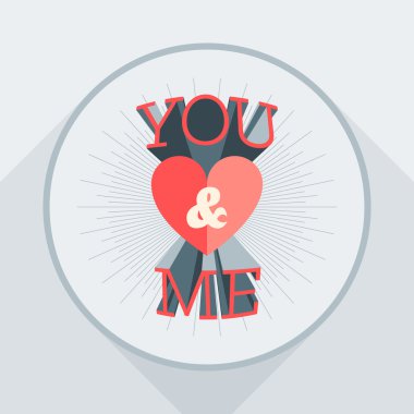 Vektör St Sevgililer günü tebrik kartı düz tarzı. Tipografi öğeleri. Sen ve ben