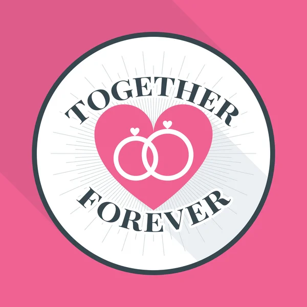 Vector St. Valentine's day greeting card in flat style. Rogether forever. Wedding rings in the heart — Stock Vector