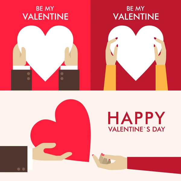 Conjunto de tarjetas de felicitación del día de San Valentín Vector en estilo plano — Vector de stock