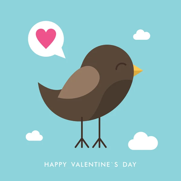 Vektor St. Valentinstag Grußkarte im flachen Stil. niedlicher Vogel am Himmel mit Nachrichtenblase — Stockvektor