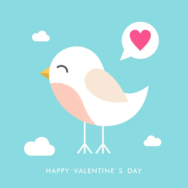 Vector St. Valentine's day greeting card in flat style. Cute white bird  in the sky Vector Graphics