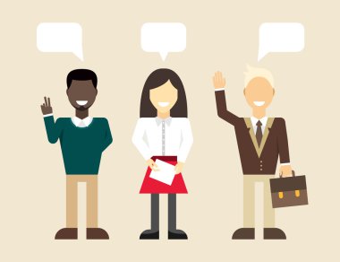 Vektör düz çizim. Farklı insanlar karakter, erkek, kadın, iş adamı