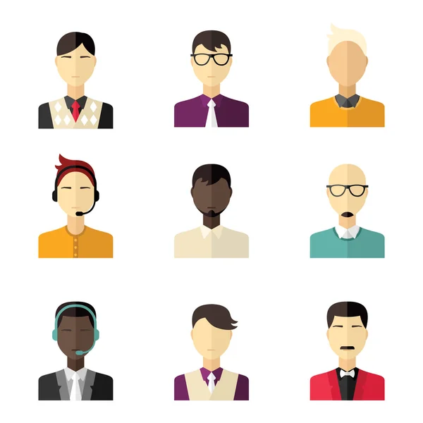 Conjunto de iconos planos vectoriales. Personaje de diferentes personas - hombres, hombre de negocios, soporte técnico, gerente — Vector de stock