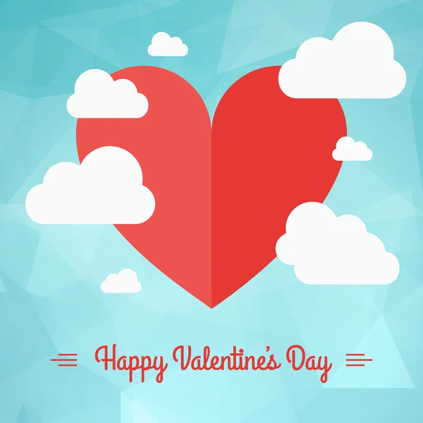 Vektor St. Valentinstag Grußkarte im flachen Stil. ein Herzsymbol am Himmel mit Wolken — Stockvektor