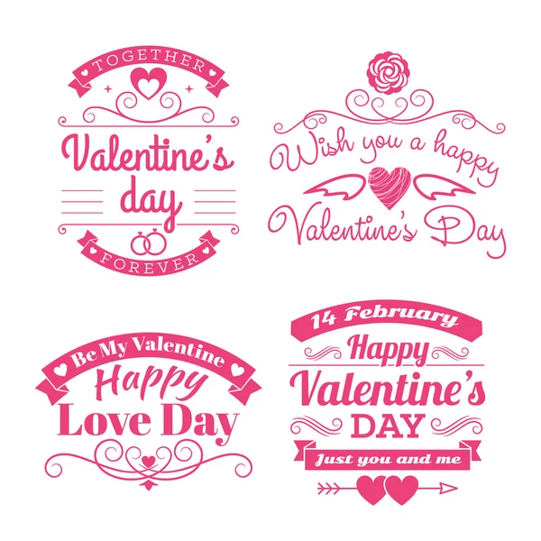 Ensemble d'étiquettes, insignes, timbres et éléments de design pour la Saint-Valentin. Rose sur fond blanc — Image vectorielle