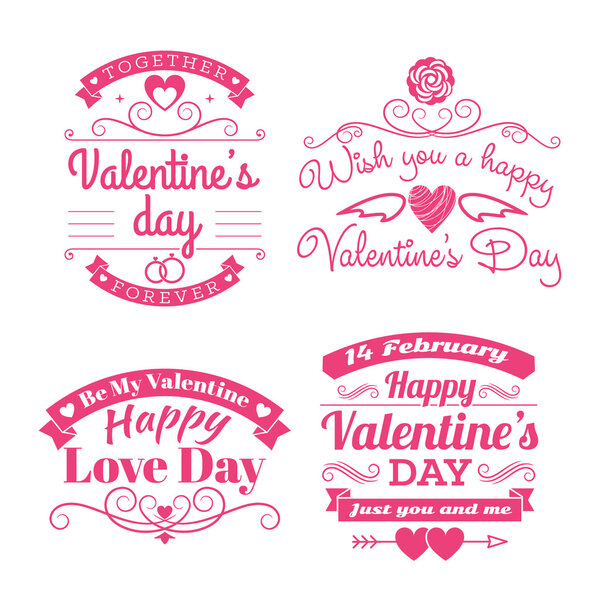 День святого Валентина набор этикеток, значков, штампов и элементов дизайна. Розовый на белом фоне
