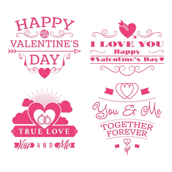 Set de etiquetas, insignias, sellos y elementos de diseño para San Valentín. Rosa sobre fondo blanco — Vector de stock