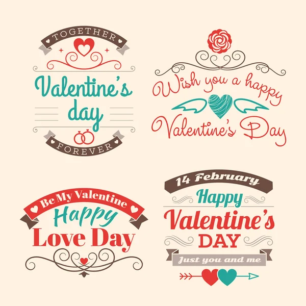 Valentine's day set of label, badges, stamp and design elements. Red, aqua and brown colors — Stock Vector