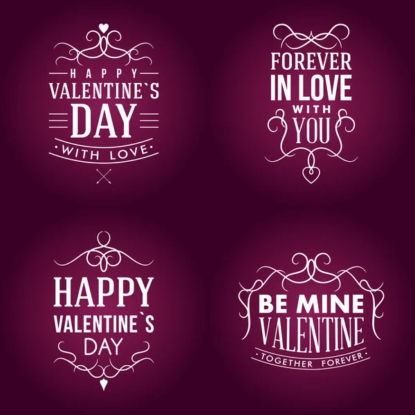 Set Hari Valentine tipografi lencana, perangko dan elemen desain - Stok Vektor