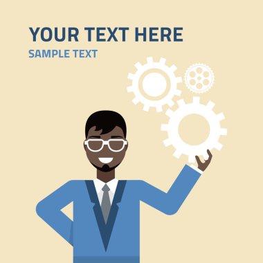 Düz vektör çizim. Genç işadamı holding Dişliler