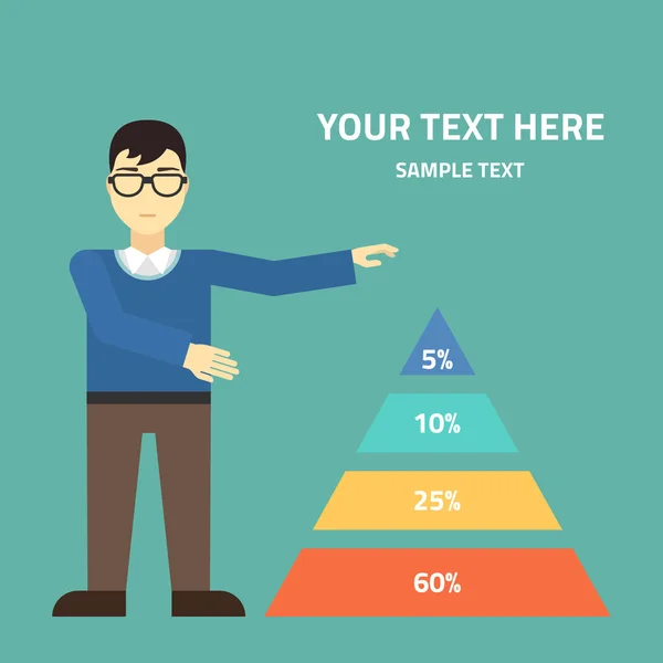 Ilustração vetorial plana. Jovem empresário com gráfico de apresentação —  Vetores de Stock