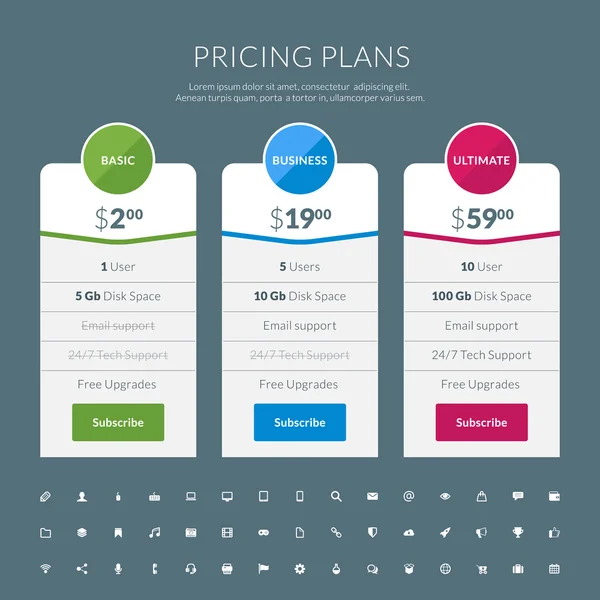 Tabella dei prezzi vettoriali in stile flat design per siti web e applicazioni — Vettoriale Stock