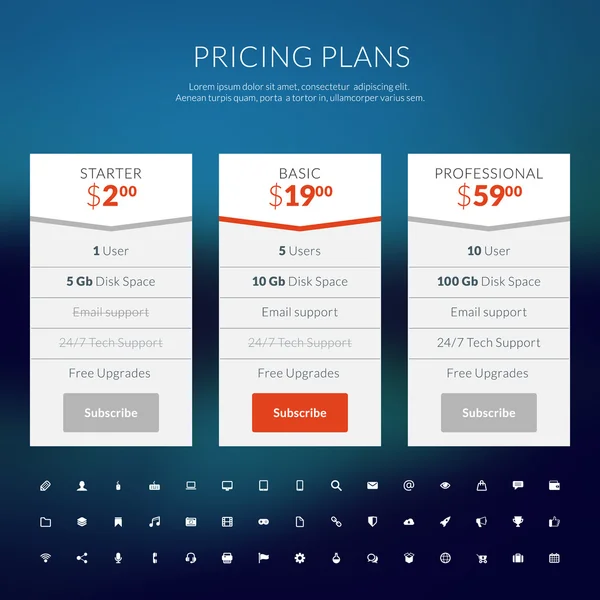 Tabla de precios vectoriales en estilo de diseño plano para sitios web y aplicaciones — Vector de stock