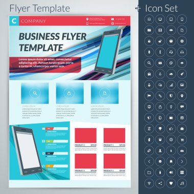 Simge kümeli vektör soyut iş broşürü veya poster şablonu