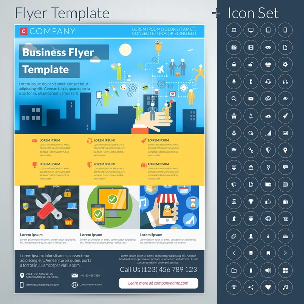 Vektor-abstrakte Geschäftsflyer oder Poster-Vorlage mit Icon-Set — Stockvektor