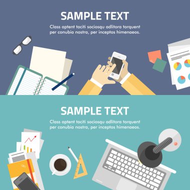 Ofiste modern iş çalışma alanının düz tasarlamak. Vektör çizim web afiş ve promosyon malzemeleri için