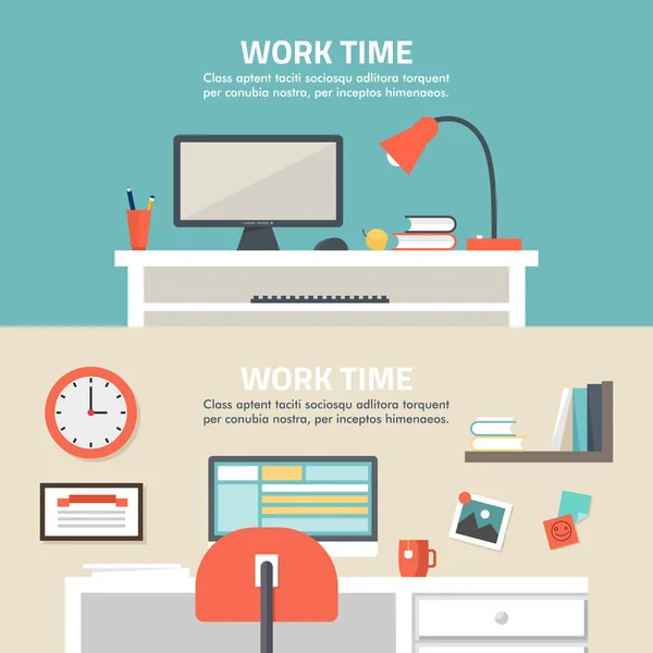 Flat design vector illustration concept of modern home or business work space — Stock Vector