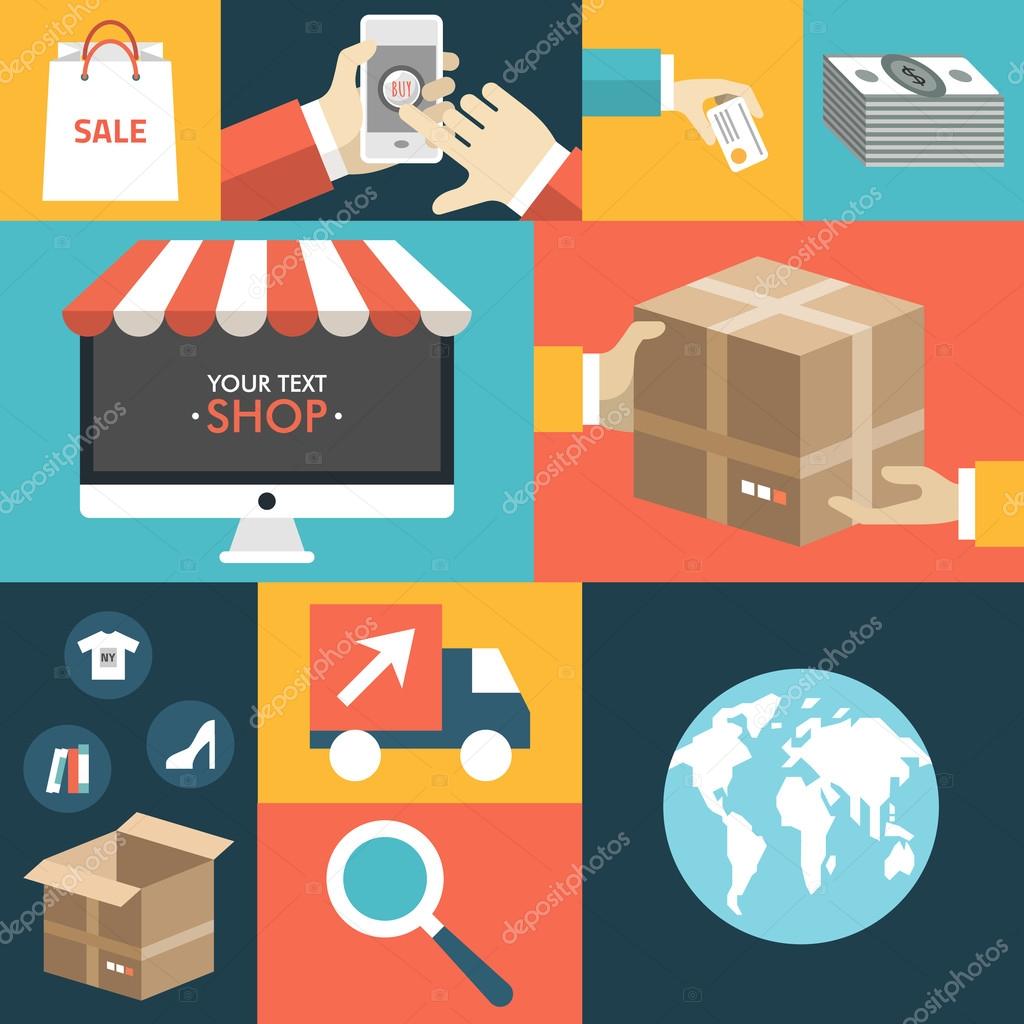 Concepto de compras online. Ilustración vectorial en estilo de diseño