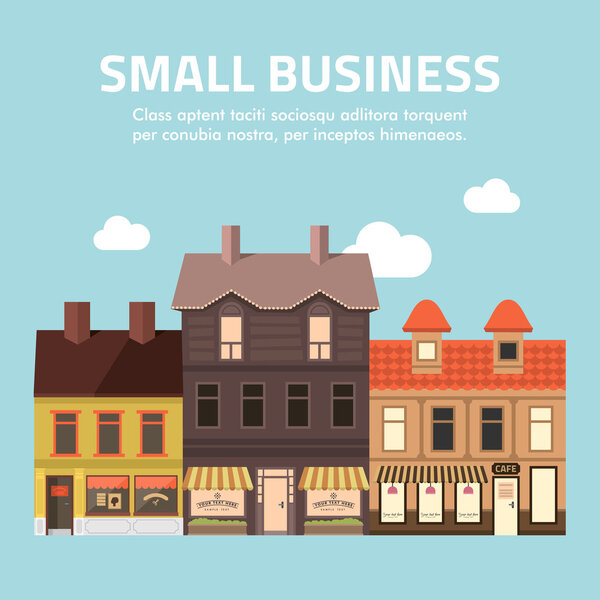 Flat design vector illustration of small business concept. House with shop