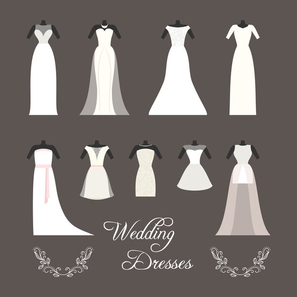 Set of wedding dresses isolated vector illustration