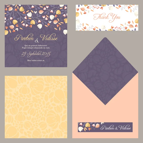 Modèle de conception vectorielle de l'invitation de mariage avec enveloppe — Image vectorielle