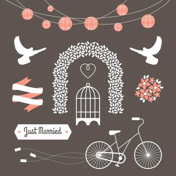 Conjunto vintage de ilustraciones de boda vectorial y elementos decorativos — Vector de stock