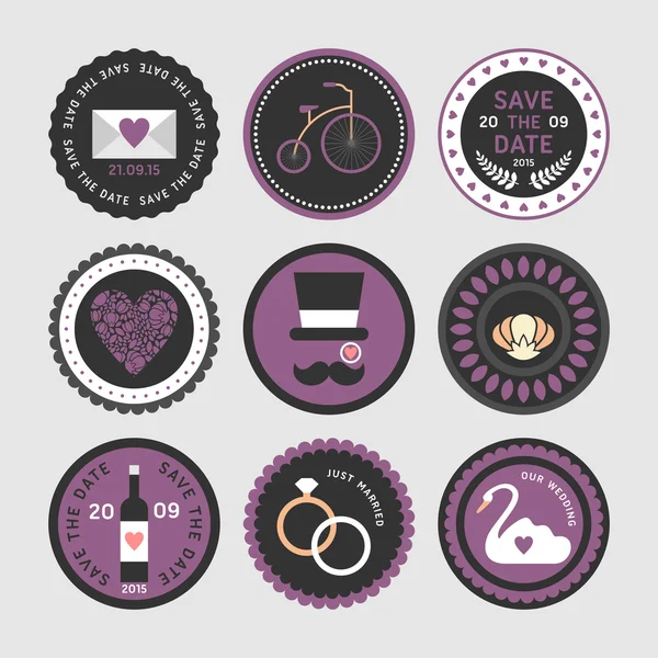 Label, badges, stempel en ontwerpelementen set bruiloft — Stockvector