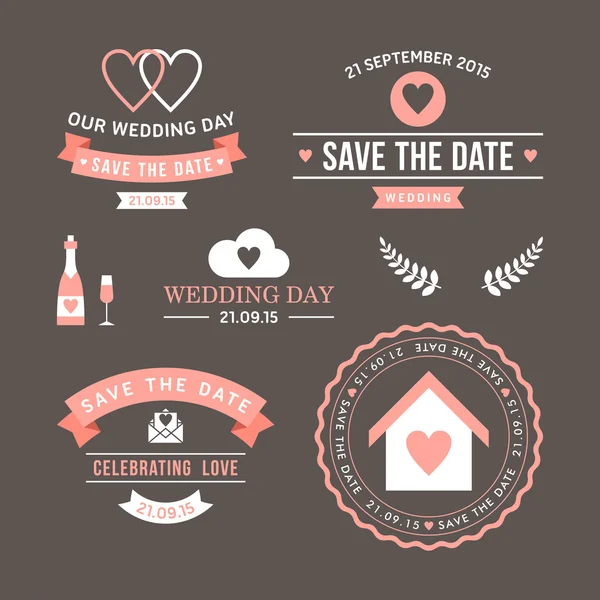 Label, badges, stempel en ontwerpelementen set bruiloft — Stockvector