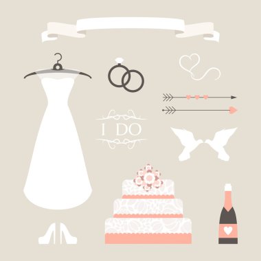 Vintage dizi vektör düğün çizimler ve dekoratif öğeler