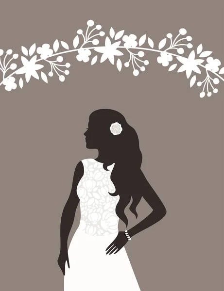 Lovely bride female in wedding dress. Vector design template for invitations or announcements — Stock Vector