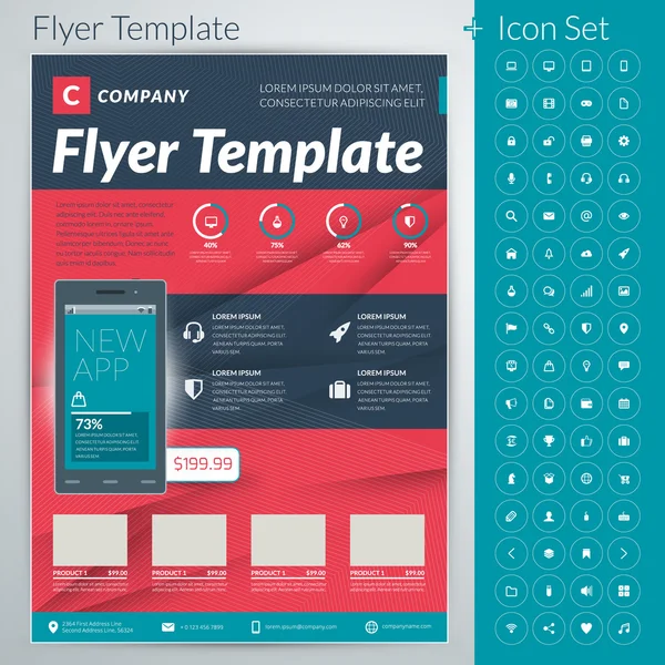 Flyer d'affaires abstrait vectoriel ou modèle d'affiche avec ensemble d'icônes — Image vectorielle