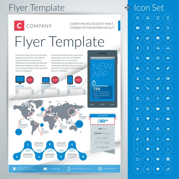 Flyer d'affaires abstrait vectoriel ou modèle d'affiche avec ensemble d'icônes — Image vectorielle