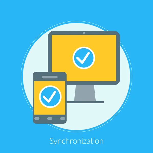 Пласка концепція проектування для синхронізації. Векторні ілюстрації для веб-банерів та рекламних матеріалів — стоковий вектор