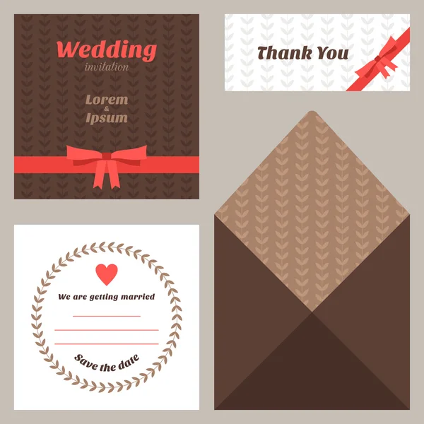 Vektor-Design-Vorlage der Hochzeitseinladung mit Umschlag — Stockvektor