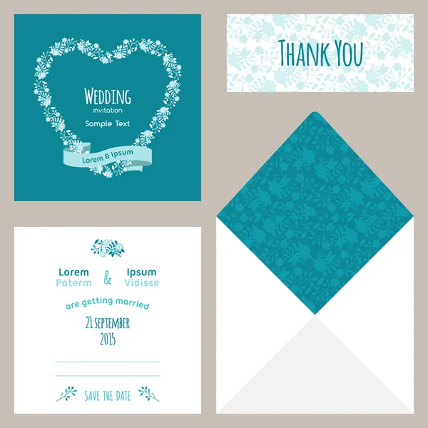 Modelo de design vetorial do convite de casamento com envelope — Vetor de Stock