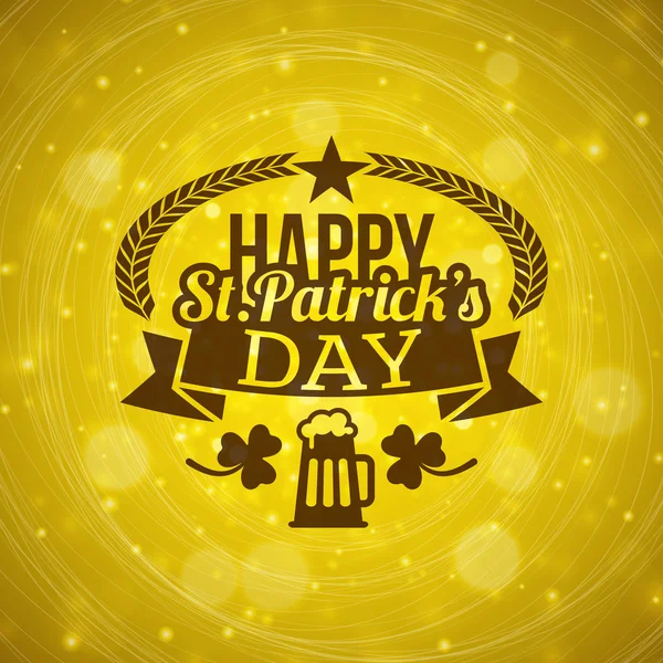 Insigne de fête vintage St. Patricks Day design. Carte de vœux ou affiche vectorielle avec fond doré flou — Image vectorielle