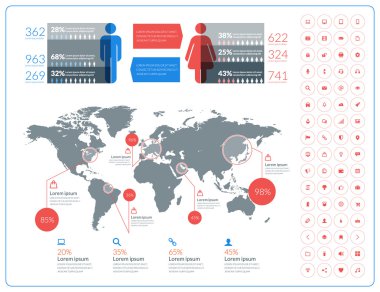 Simge seti ile düz stil vektör soyut Infographic tasarımında