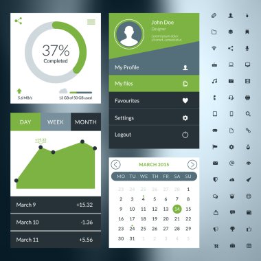 Web sitesi ve mobil uygulamalar için düz tasarım UI öğeleri kümesi