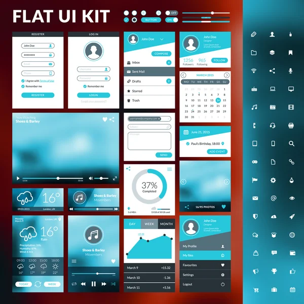 Conjunto de elementos de interfaz de usuario de diseño plano para aplicaciones web y móviles — Vector de stock