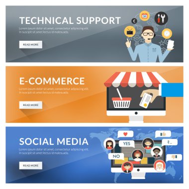 Düz tasarım konsepti için teknik destek, e-ticaret, sosyal medya