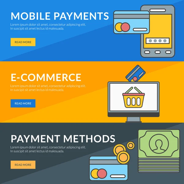 Concepto de diseño plano para pagos móviles, comercio electrónico, métodos de pago — Archivo Imágenes Vectoriales