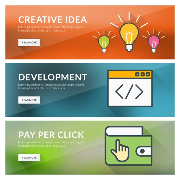 Concetto di design piatto per idea creativa, sviluppo, pay per click — Vettoriale Stock