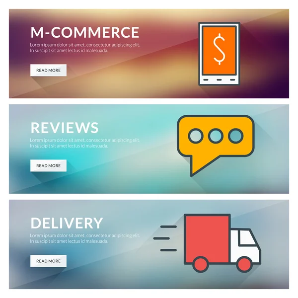 Concepto de diseño plano para m-commerce, revisiones, entrega — Vector de stock