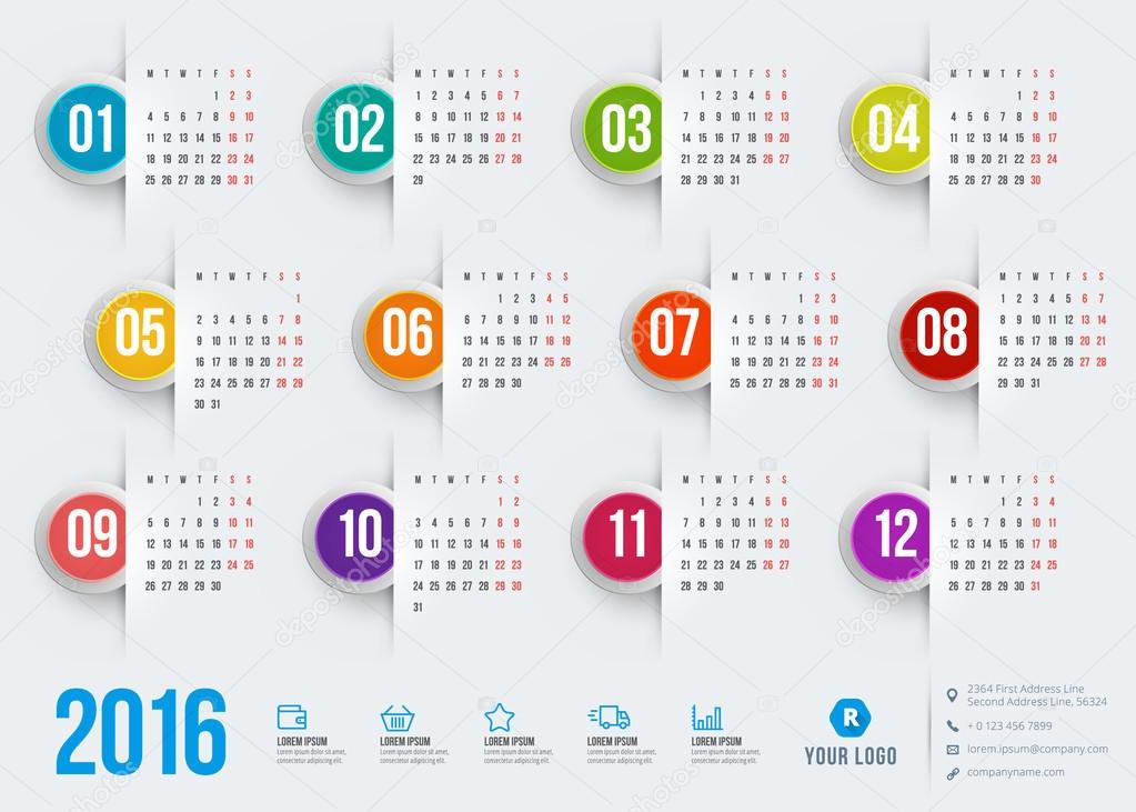 Calendar 2016 vector design template