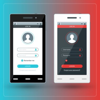 Modern smartphone ile kayıt ekranı. Mobil uygulamalar için düz tasarım şablonu