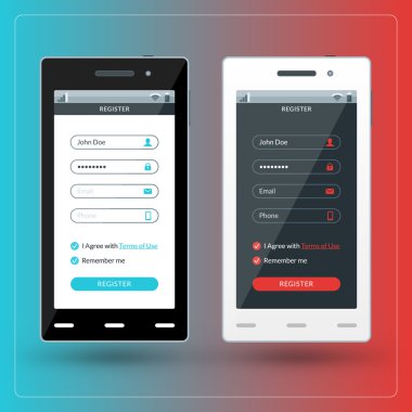 Modern smartphone ekranında müzikal oyuncu ile. Mobil uygulamalar için düz tasarım şablonu