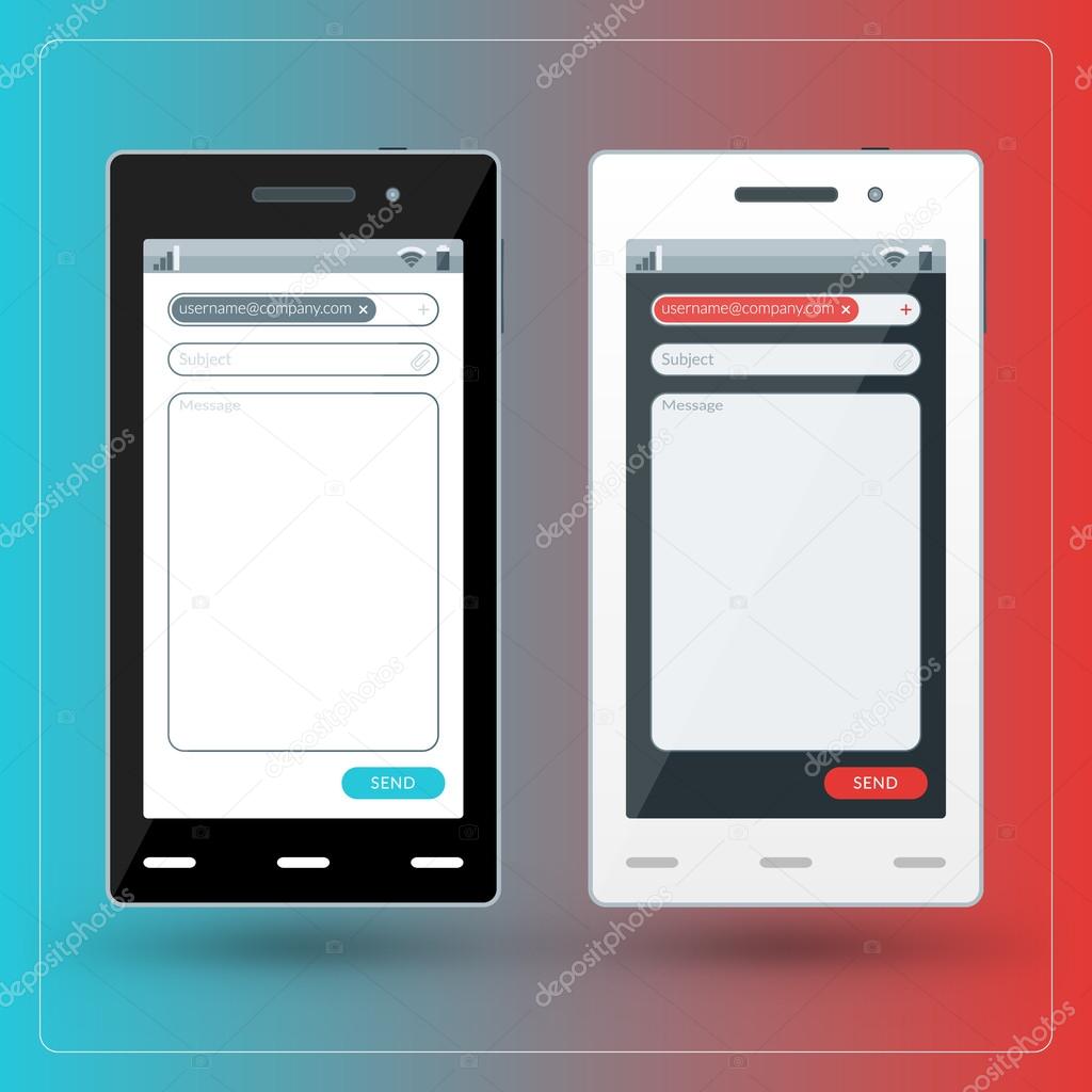 Modern smartphone with email app on the screen. Flat design template for mobile apps